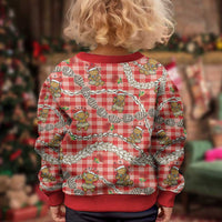 Red Palaka Hawaii Mele Kalikimaka Kid Ugly Christmas Sweater Ohia Lehua Shell Leis Funny Gingerbread Santa - Polynesian Pride