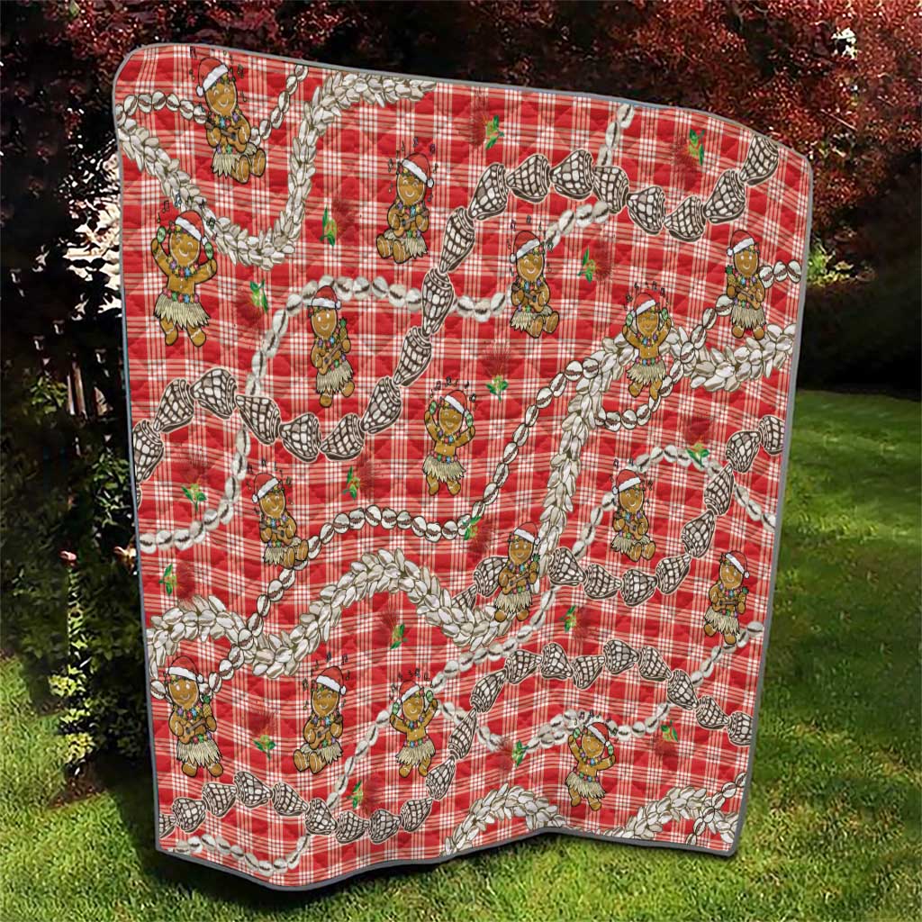 Red Palaka Hawaii Mele Kalikimaka Quilt Ohia Lehua Shell Leis Funny Gingerbread Santa - Polynesian Pride