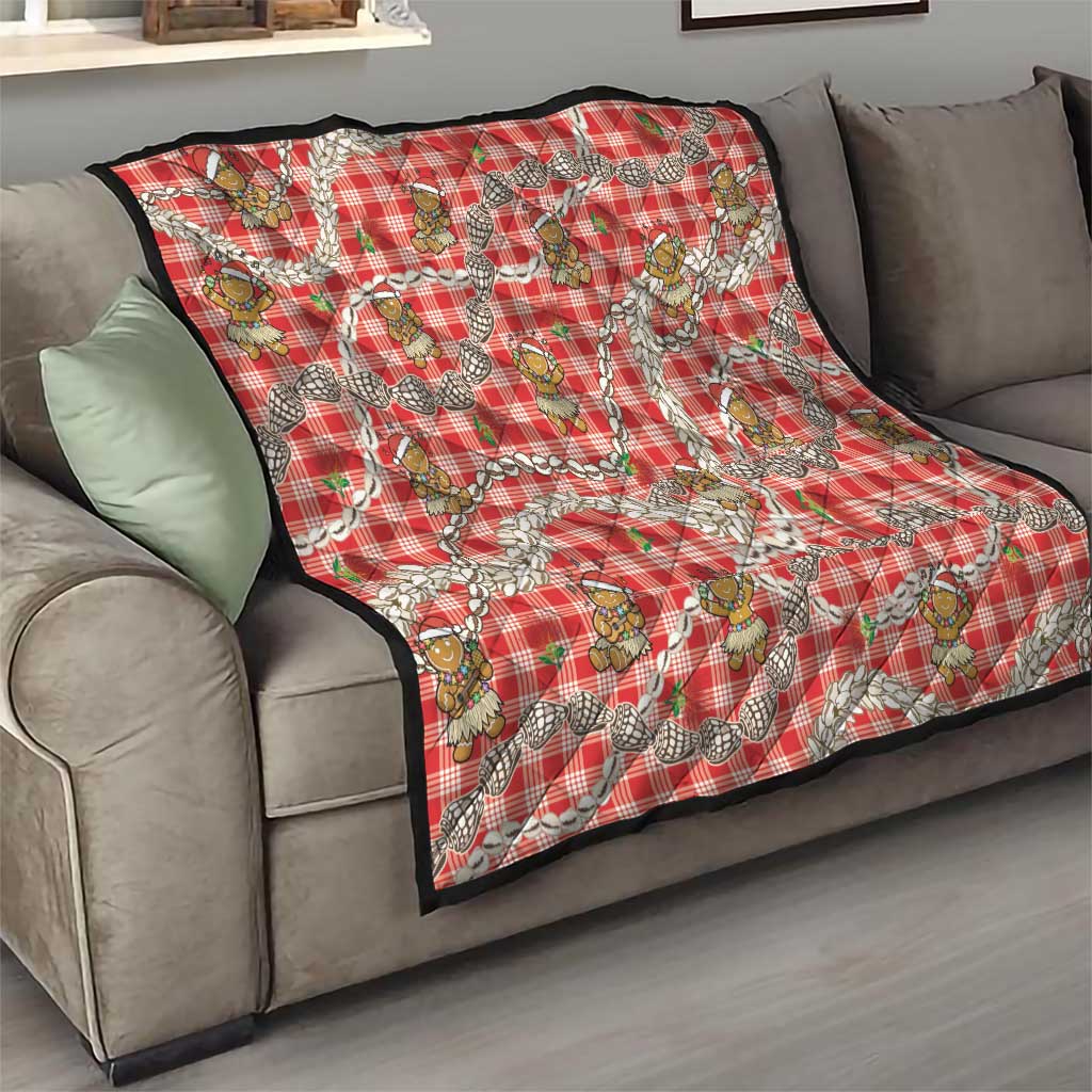 Red Palaka Hawaii Mele Kalikimaka Quilt Ohia Lehua Shell Leis Funny Gingerbread Santa - Polynesian Pride