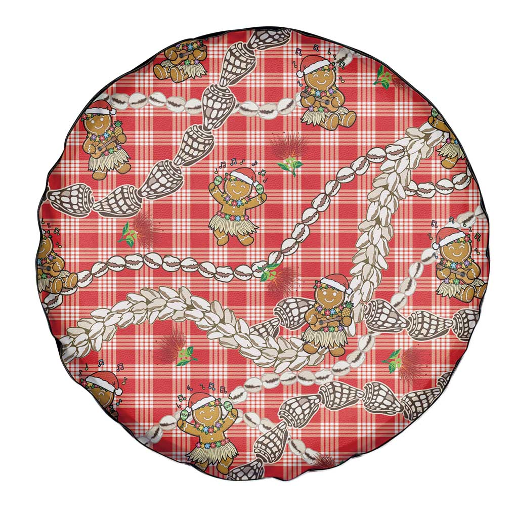Red Palaka Hawaii Mele Kalikimaka Spare Tire Cover Ohia Lehua Shell Leis Funny Gingerbread Santa - Polynesian Pride