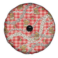 Red Palaka Hawaii Mele Kalikimaka Spare Tire Cover Ohia Lehua Shell Leis Funny Gingerbread Santa - Polynesian Pride