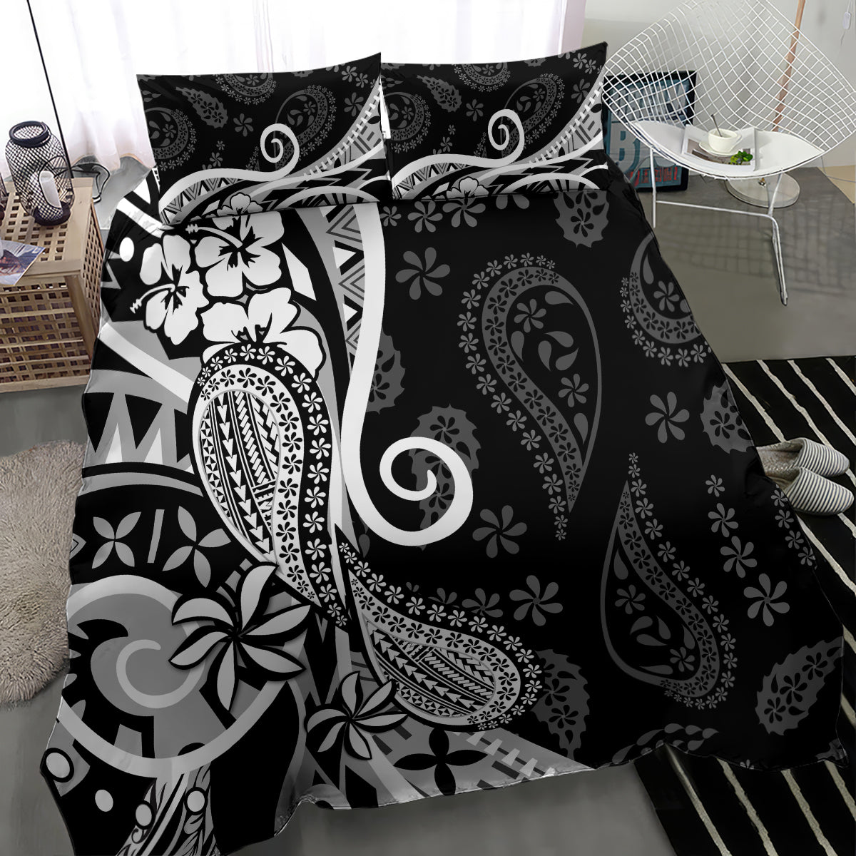 Black Polynesia Paisley Bedding Set Polynesian With Tropical Flowers LT14 - Polynesian Pride