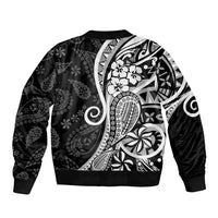 Black Polynesia Paisley Bomber Jacket Polynesian With Tropical Flowers LT14 - Polynesian Pride