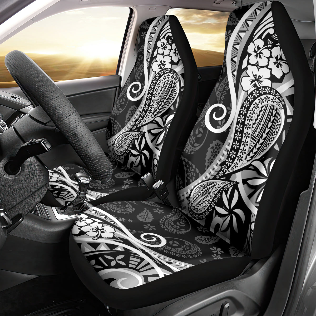 Black Polynesia Paisley Car Seat Cover Polynesian With Tropical Flowers LT14 - Polynesian Pride