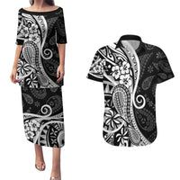 Black Polynesia Paisley Couples Matching Puletasi Dress and Hawaiian Shirt Polynesian With Tropical Flowers LT14 Black - Polynesian Pride
