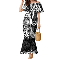 Black Polynesia Paisley Family Matching Mermaid Dress and Hawaiian Shirt Polynesian With Tropical Flowers LT14 Mom's Dress Black - Polynesian Pride