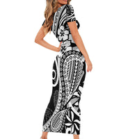 Black Polynesia Paisley Family Matching Short Sleeve Bodycon Dress and Hawaiian Shirt Polynesian With Tropical Flowers LT14 - Polynesian Pride