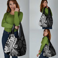 Black Polynesia Paisley Grocery Bag Polynesian With Tropical Flowers