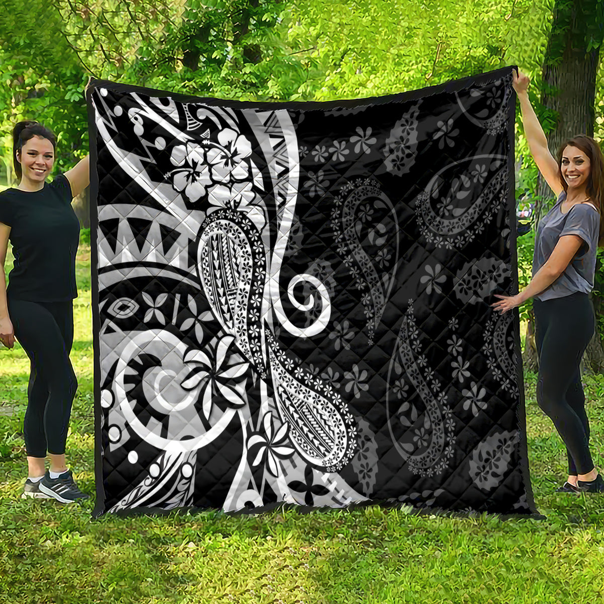 Black Polynesia Paisley Quilt Polynesian With Tropical Flowers LT14 - Polynesian Pride