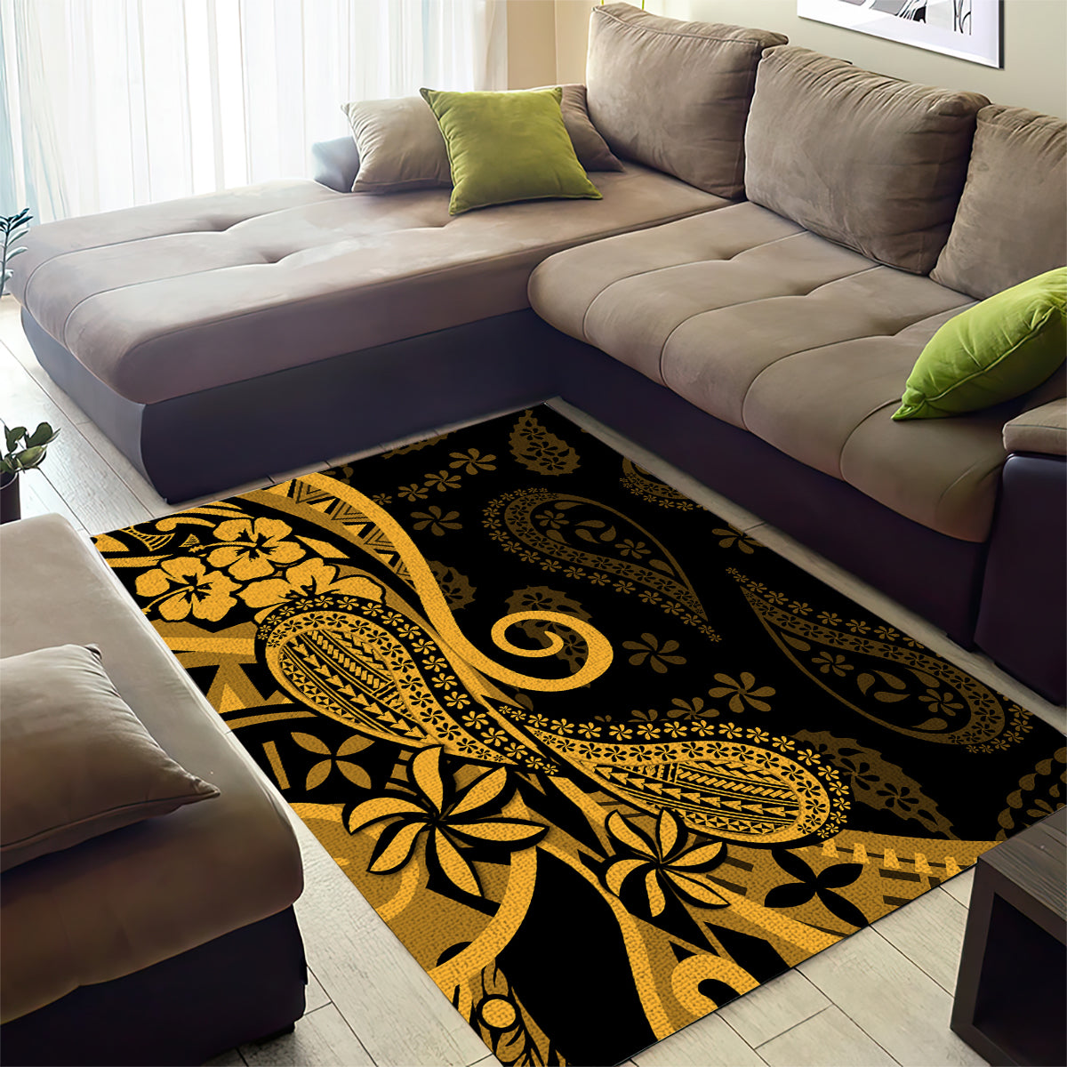 Gold Polynesia Paisley Area Rug Polynesian With Tropical Flowers LT14 - Polynesian Pride