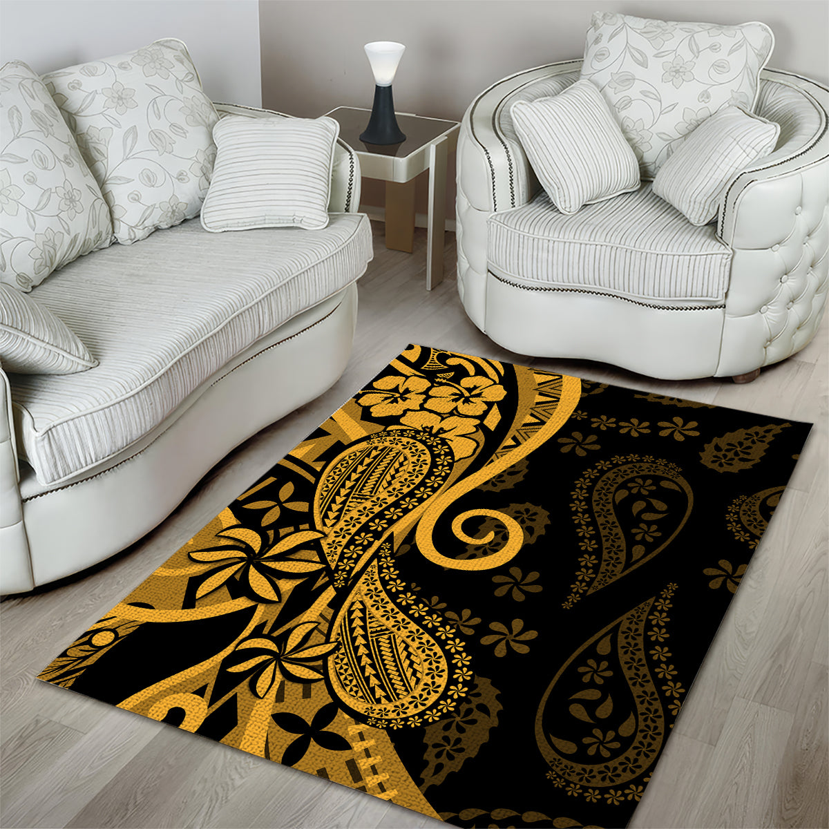 Gold Polynesia Paisley Area Rug Polynesian With Tropical Flowers LT14 - Polynesian Pride