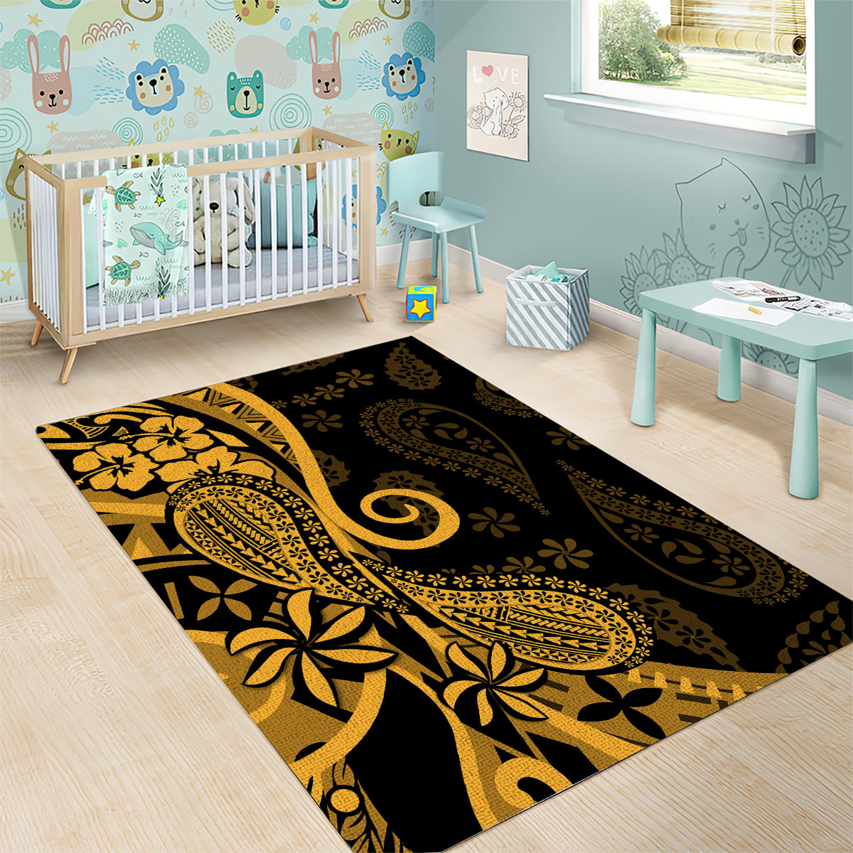 Gold Polynesia Paisley Area Rug Polynesian With Tropical Flowers LT14 - Polynesian Pride