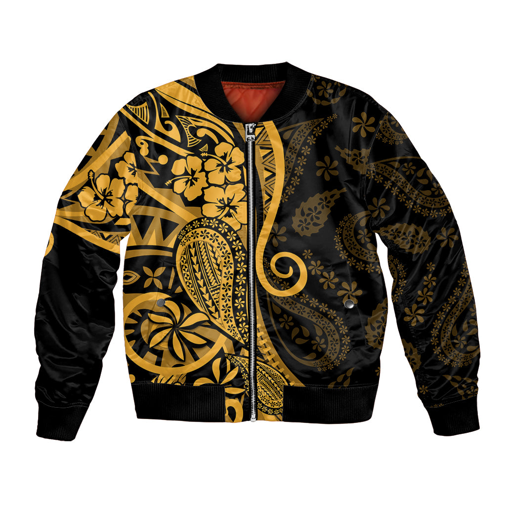 Gold Polynesia Paisley Bomber Jacket Polynesian With Tropical Flowers LT14 Unisex Gold - Polynesian Pride