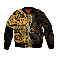 Gold Polynesia Paisley Bomber Jacket Polynesian With Tropical Flowers LT14 Unisex Gold - Polynesian Pride