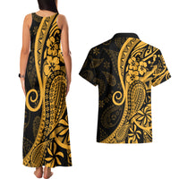 Gold Polynesia Paisley Couples Matching Tank Maxi Dress and Hawaiian Shirt Polynesian With Tropical Flowers LT14 - Polynesian Pride