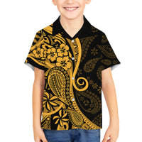 Gold Polynesia Paisley Family Matching Tank Maxi Dress and Hawaiian Shirt Polynesian With Tropical Flowers LT14 Son's Shirt Gold - Polynesian Pride