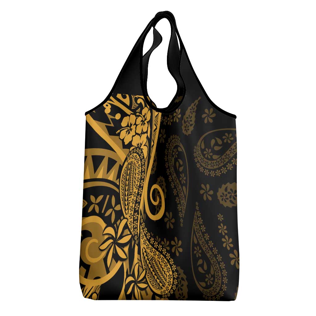 Gold Polynesia Paisley Grocery Bag Polynesian With Tropical Flowers