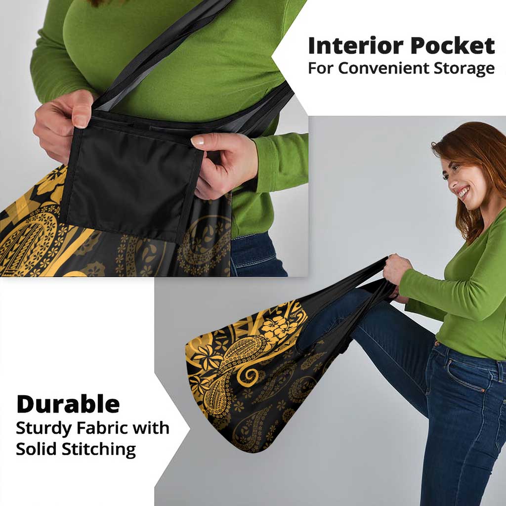 Gold Polynesia Paisley Grocery Bag Polynesian With Tropical Flowers