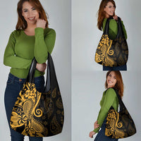 Gold Polynesia Paisley Grocery Bag Polynesian With Tropical Flowers