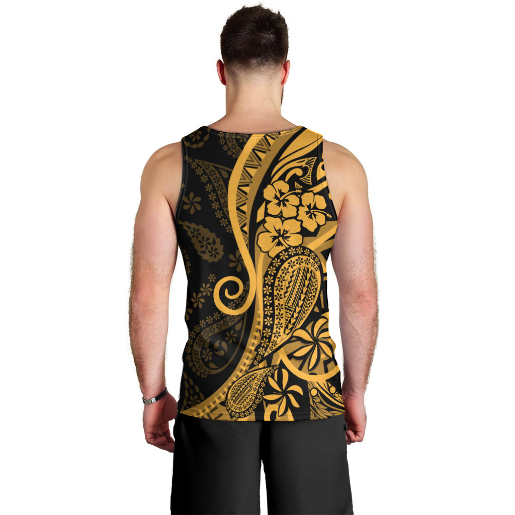 Gold Polynesia Paisley Men Tank Top Polynesian With Tropical Flowers LT14 - Polynesian Pride