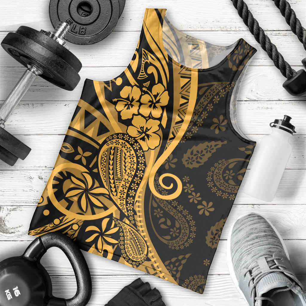 Gold Polynesia Paisley Men Tank Top Polynesian With Tropical Flowers LT14 - Polynesian Pride