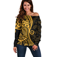 Gold Polynesia Paisley Off Shoulder Sweater Polynesian With Tropical Flowers LT14 Women Gold - Polynesian Pride