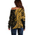 Gold Polynesia Paisley Off Shoulder Sweater Polynesian With Tropical Flowers LT14 - Polynesian Pride