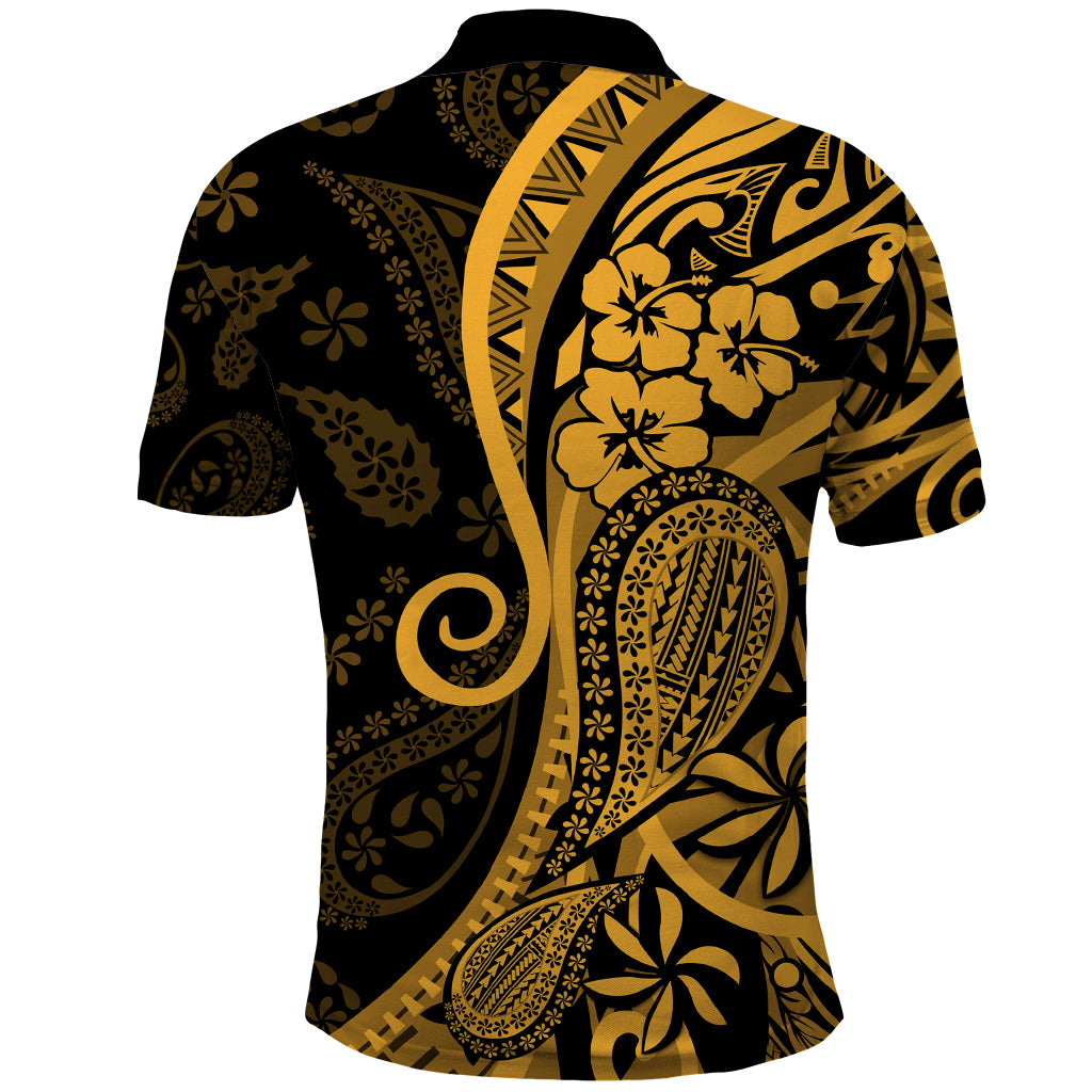 Gold Polynesia Paisley Polo Shirt Polynesian With Tropical Flowers LT14 - Polynesian Pride