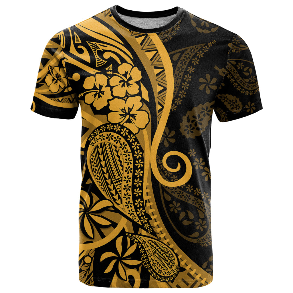 Gold Polynesia Paisley T Shirt Polynesian With Tropical Flowers LT14 Gold - Polynesian Pride