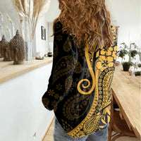 Gold Polynesia Paisley Women Casual Shirt Polynesian With Tropical Flowers LT14 - Polynesian Pride