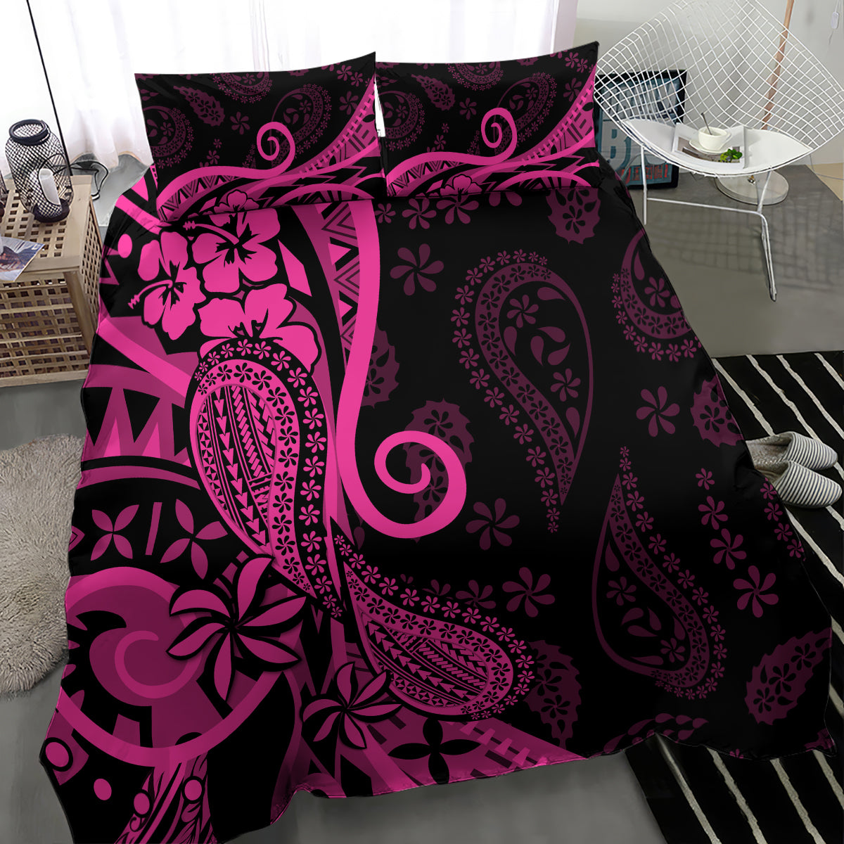 Pink Polynesia Paisley Bedding Set Polynesian With Tropical Flowers LT14 - Polynesian Pride