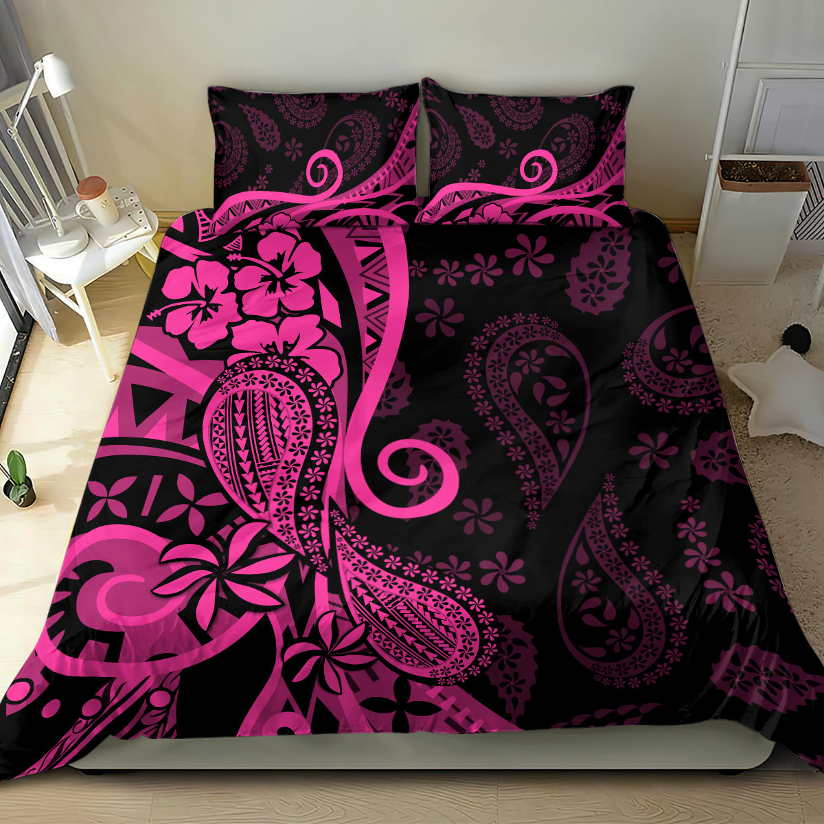 Pink Polynesia Paisley Bedding Set Polynesian With Tropical Flowers LT14 - Polynesian Pride