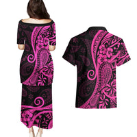 Pink Polynesia Paisley Couples Matching Puletasi Dress and Hawaiian Shirt Polynesian With Tropical Flowers LT14 - Polynesian Pride