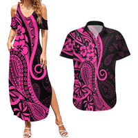 Pink Polynesia Paisley Couples Matching Summer Maxi Dress and Hawaiian Shirt Polynesian With Tropical Flowers LT14 Pink - Polynesian Pride