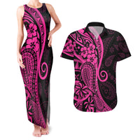Pink Polynesia Paisley Couples Matching Tank Maxi Dress and Hawaiian Shirt Polynesian With Tropical Flowers LT14 Pink - Polynesian Pride