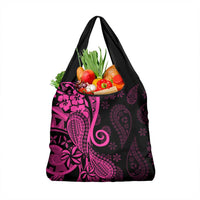 Pink Polynesia Paisley Grocery Bag Polynesian With Tropical Flowers