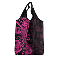 Pink Polynesia Paisley Grocery Bag Polynesian With Tropical Flowers