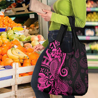 Pink Polynesia Paisley Grocery Bag Polynesian With Tropical Flowers