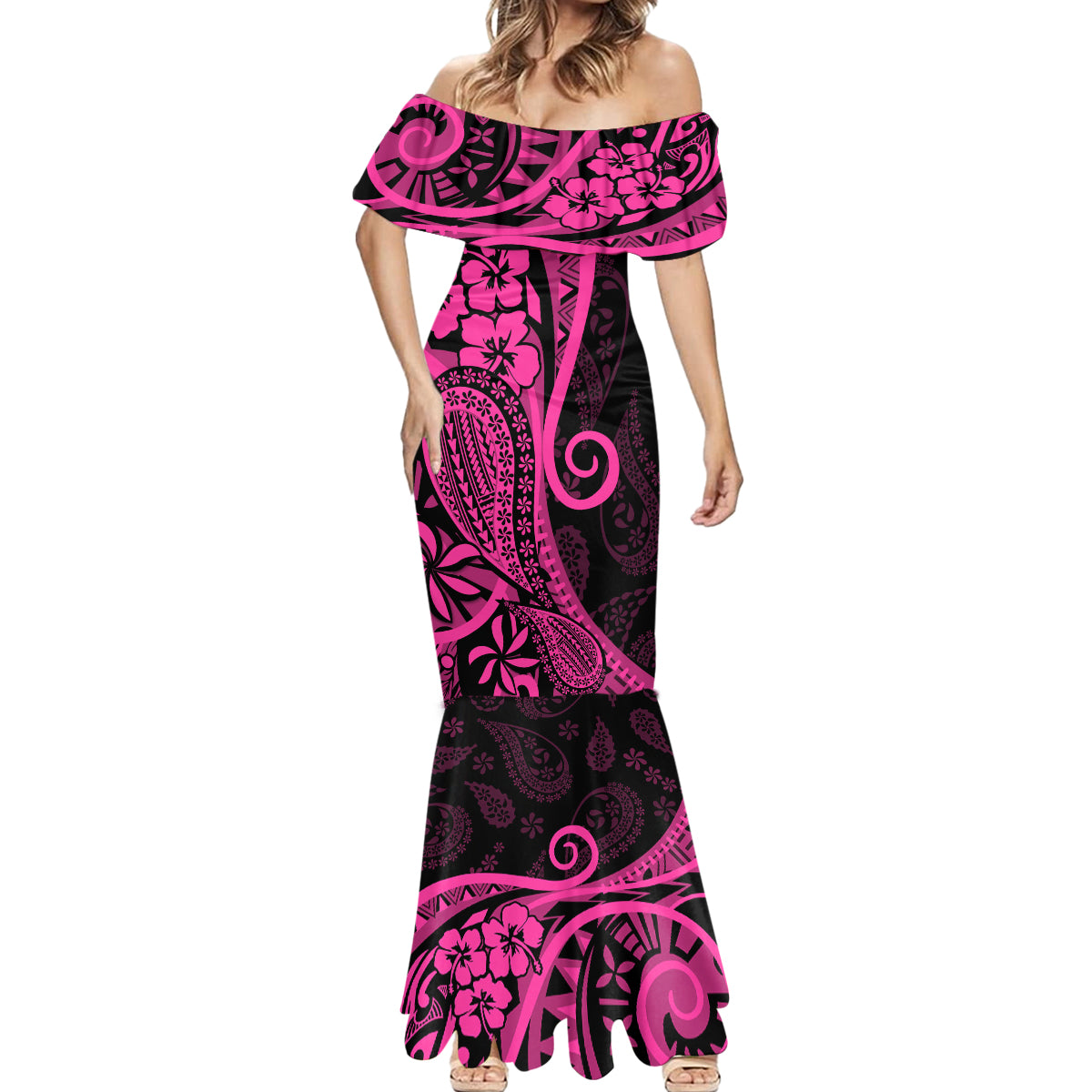 Pink Polynesia Paisley Mermaid Dress Polynesian With Tropical Flowers LT14 - Polynesian Pride
