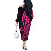 Pink Polynesia Paisley Off The Shoulder Long Sleeve Dress Polynesian With Tropical Flowers LT14 - Polynesian Pride