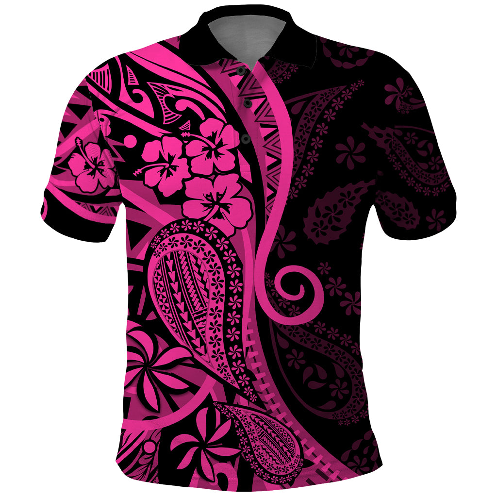 Pink Polynesia Paisley Polo Shirt Polynesian With Tropical Flowers LT14 Pink - Polynesian Pride