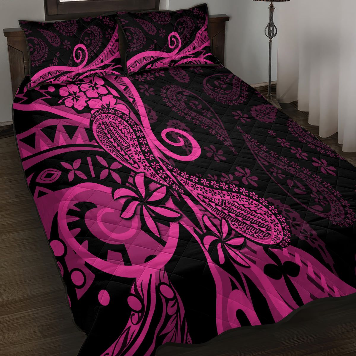 Pink Polynesia Paisley Quilt Bed Set Polynesian With Tropical Flowers LT14 - Polynesian Pride