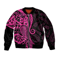 Pink Polynesia Paisley Sleeve Zip Bomber Jacket Polynesian With Tropical Flowers LT14 Unisex Pink - Polynesian Pride