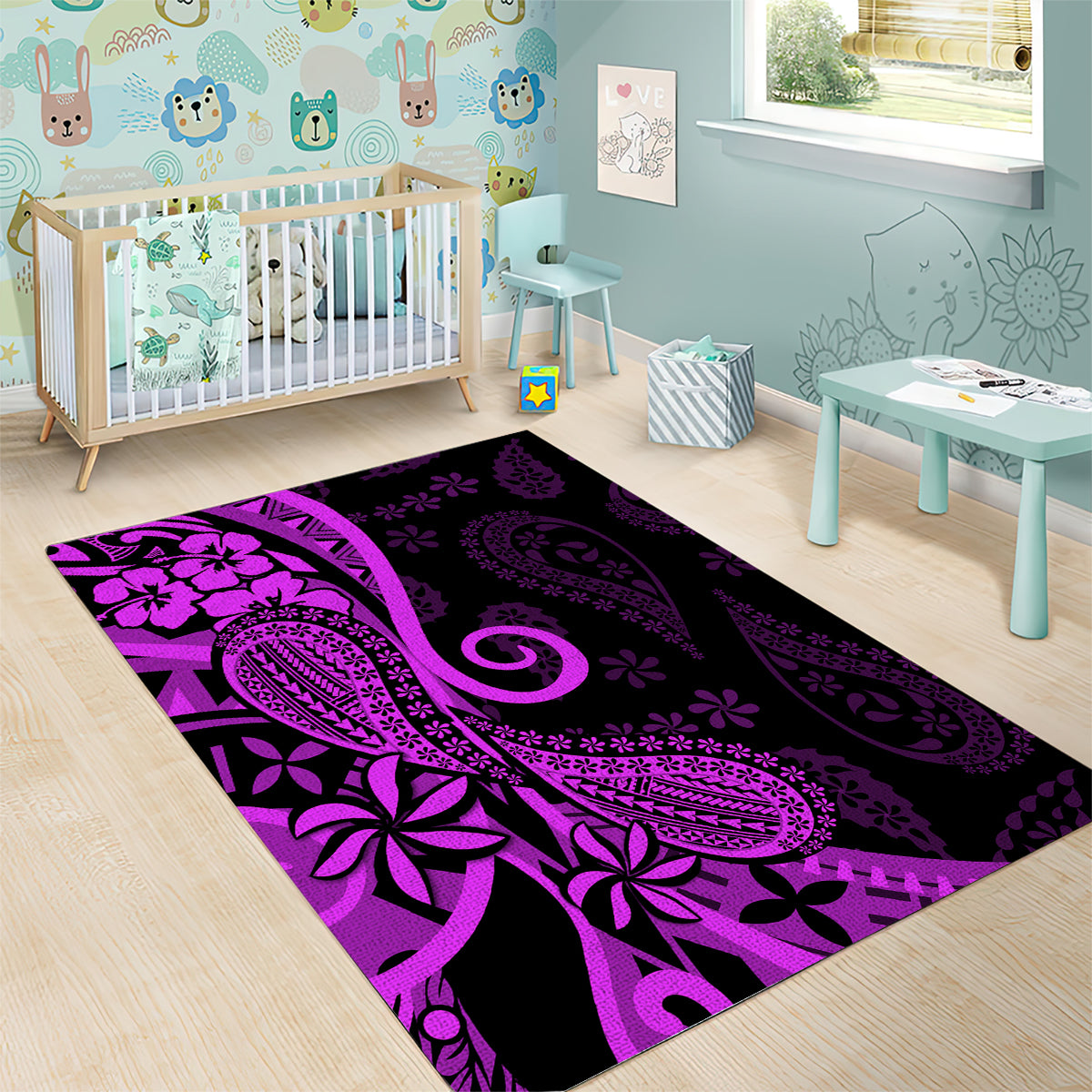 Polynesia Paisley Area Rug Polynesian With Tropical Flowers - Purple LT14 - Polynesian Pride