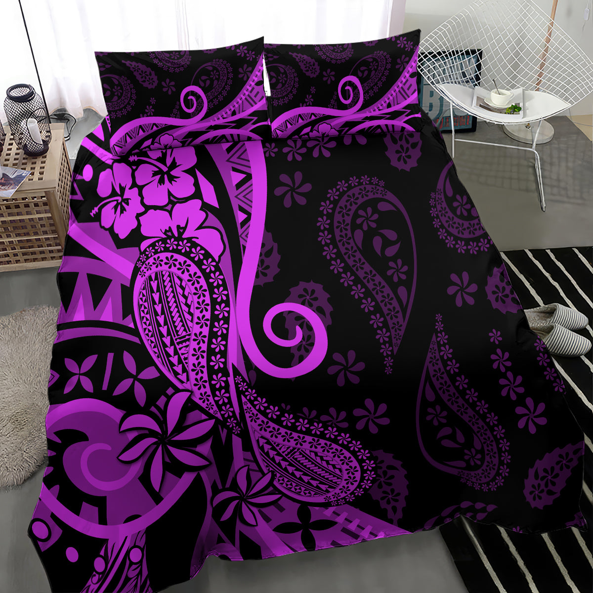 Polynesia Paisley Bedding Set Polynesian With Tropical Flowers - Purple LT14 - Polynesian Pride