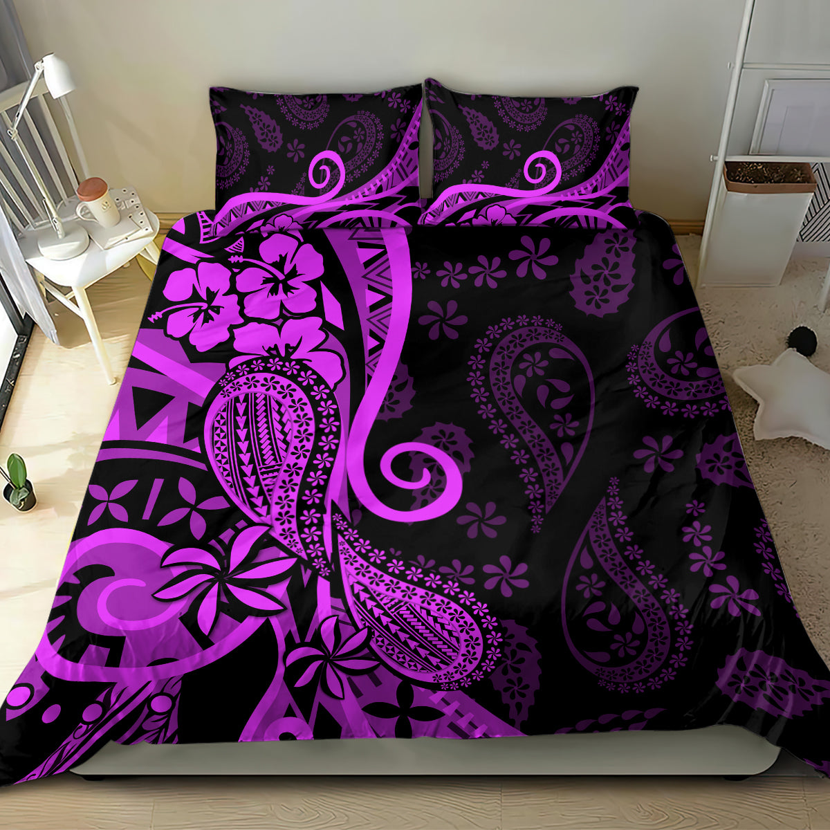Polynesia Paisley Bedding Set Polynesian With Tropical Flowers - Purple LT14 - Polynesian Pride