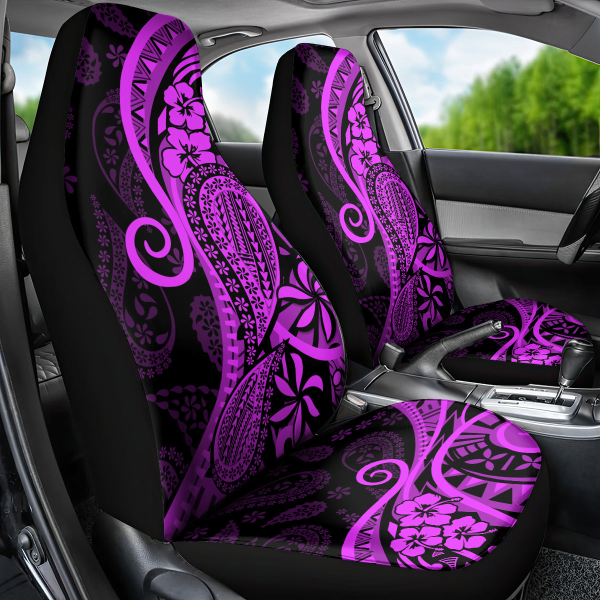 Polynesia Paisley Car Seat Cover Polynesian With Tropical Flowers - Purple LT14 - Polynesian Pride