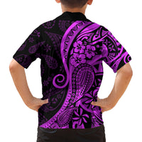 Polynesia Paisley Family Matching Off Shoulder Long Sleeve Dress and Hawaiian Shirt Polynesian With Tropical Flowers - Purple LT14 - Polynesian Pride