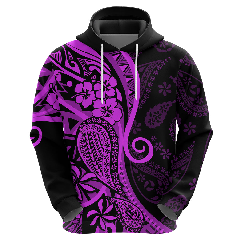 Polynesia Paisley Hoodie Polynesian With Tropical Flowers - Purple LT14 - Polynesian Pride