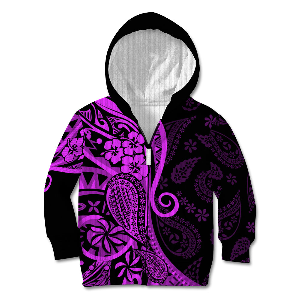 Polynesia Paisley Kid Hoodie Polynesian With Tropical Flowers - Purple LT14 Zip Hoodie Purple - Polynesian Pride